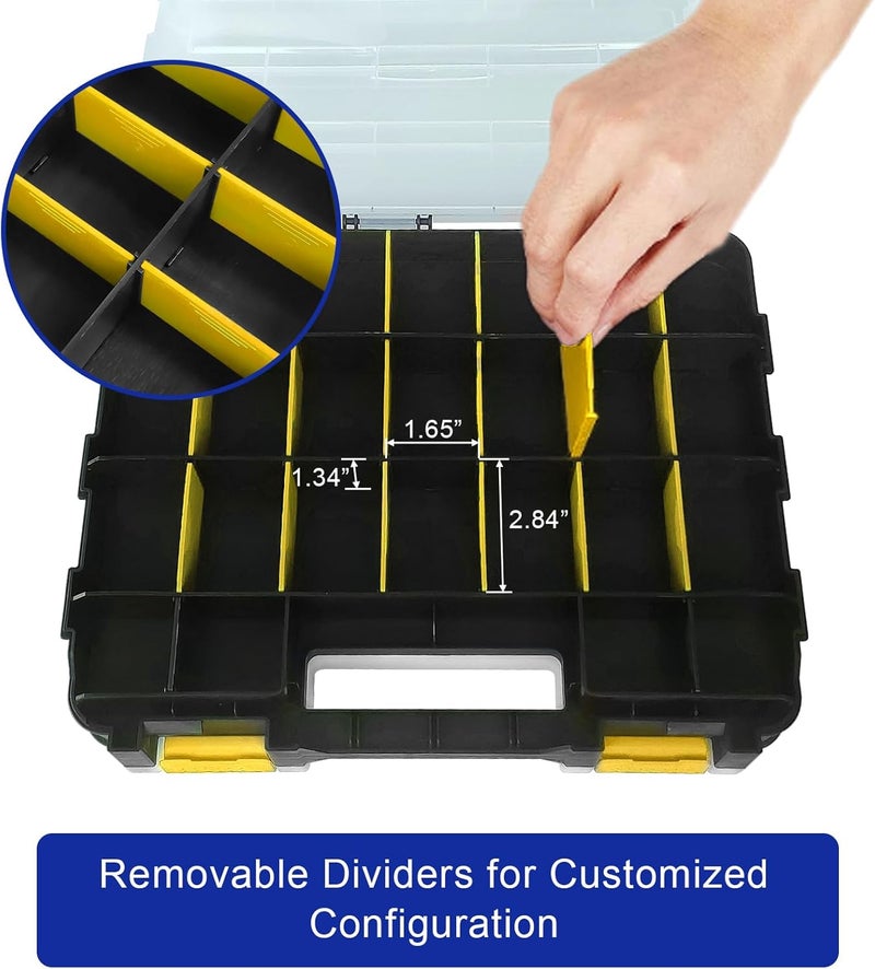 BUSY-CORNER Double Side Tool Box Organizer, Hardware Storage Box, Portable Small Parts Organizer with Removable Plastic Dividers for Screws, Nuts, Nails, Bolts, Yellow - Image 4